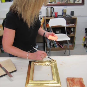 Oil gilding with the Scagliola block we prepared in the foreground
